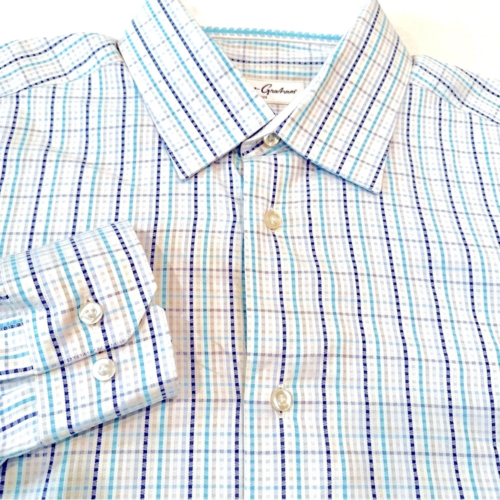 Robert Graham‎ Striped 100% Cotton Button Up Shirt Men's Medium 16 White Casual